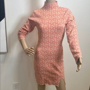 Geometric Print Orange Bodycon Dress